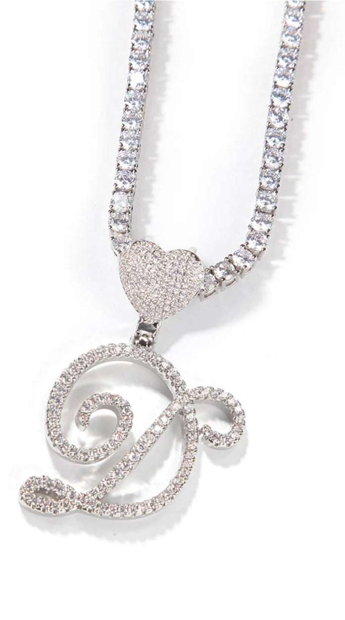 Cursive Initial Heart Necklace