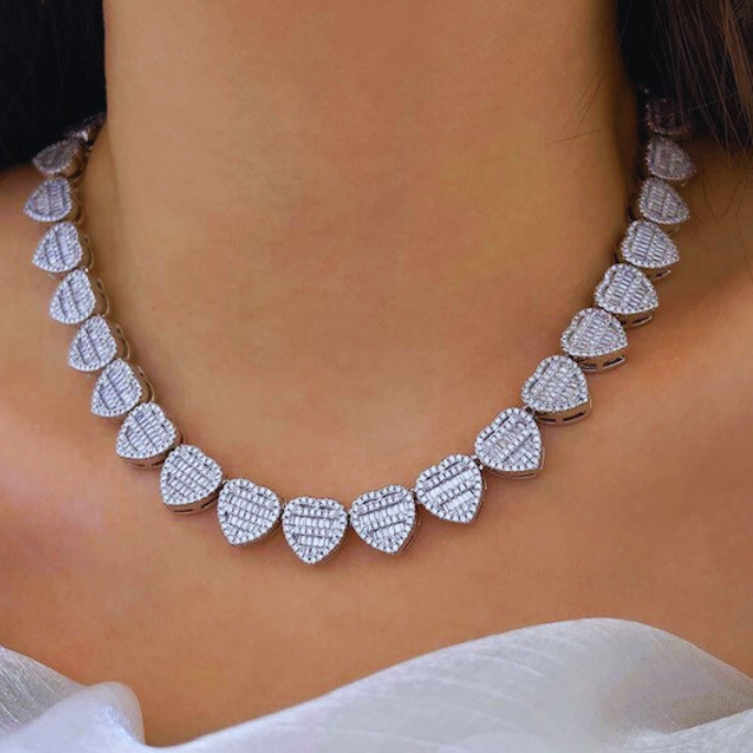 Heart on Ice Baguette Necklace