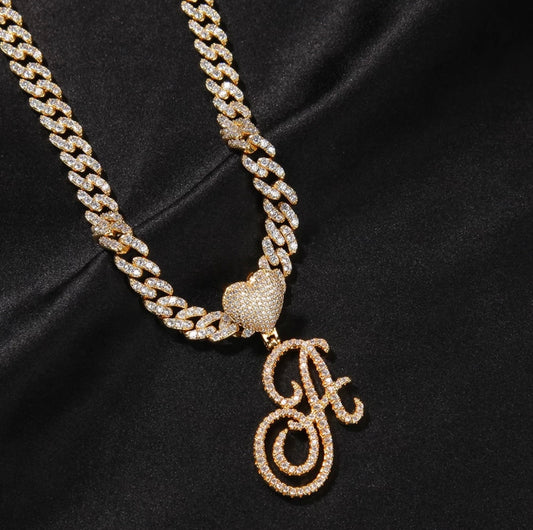 Cursive Initial Heart Necklace