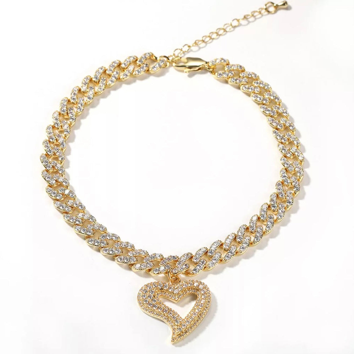 Diamond Heart Cuban Anklet