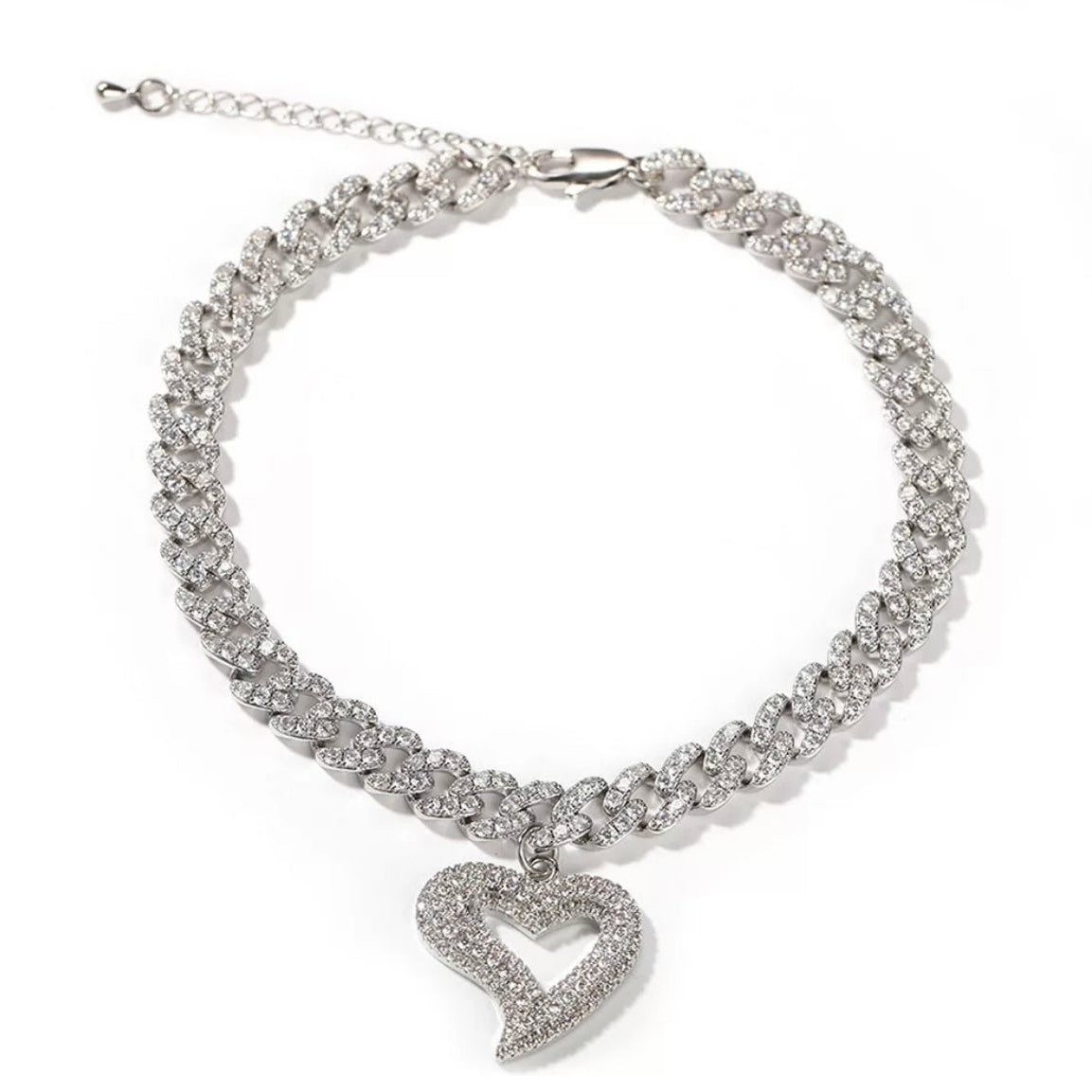Diamond Heart Cuban Anklet